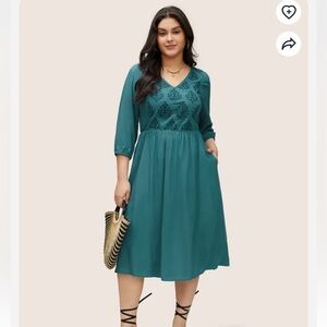 BloomChic Plus Size XL Plants Graphic Embroidered Lantern Sleeve Dress us14-16